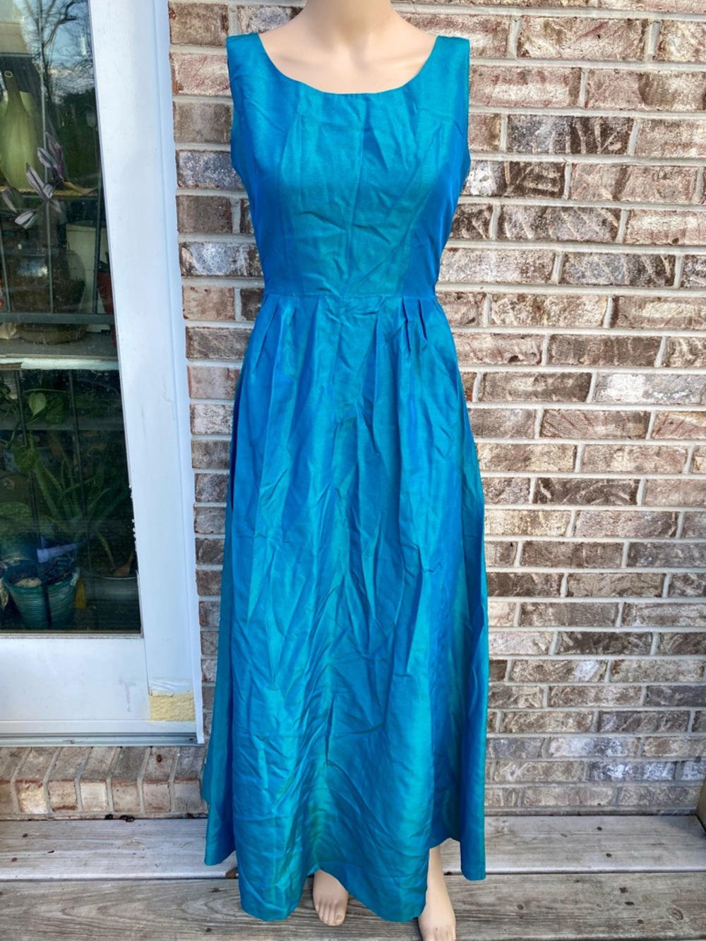 Teal Blue Vintage 50s Handmade Pleated Formal Dress Size XS